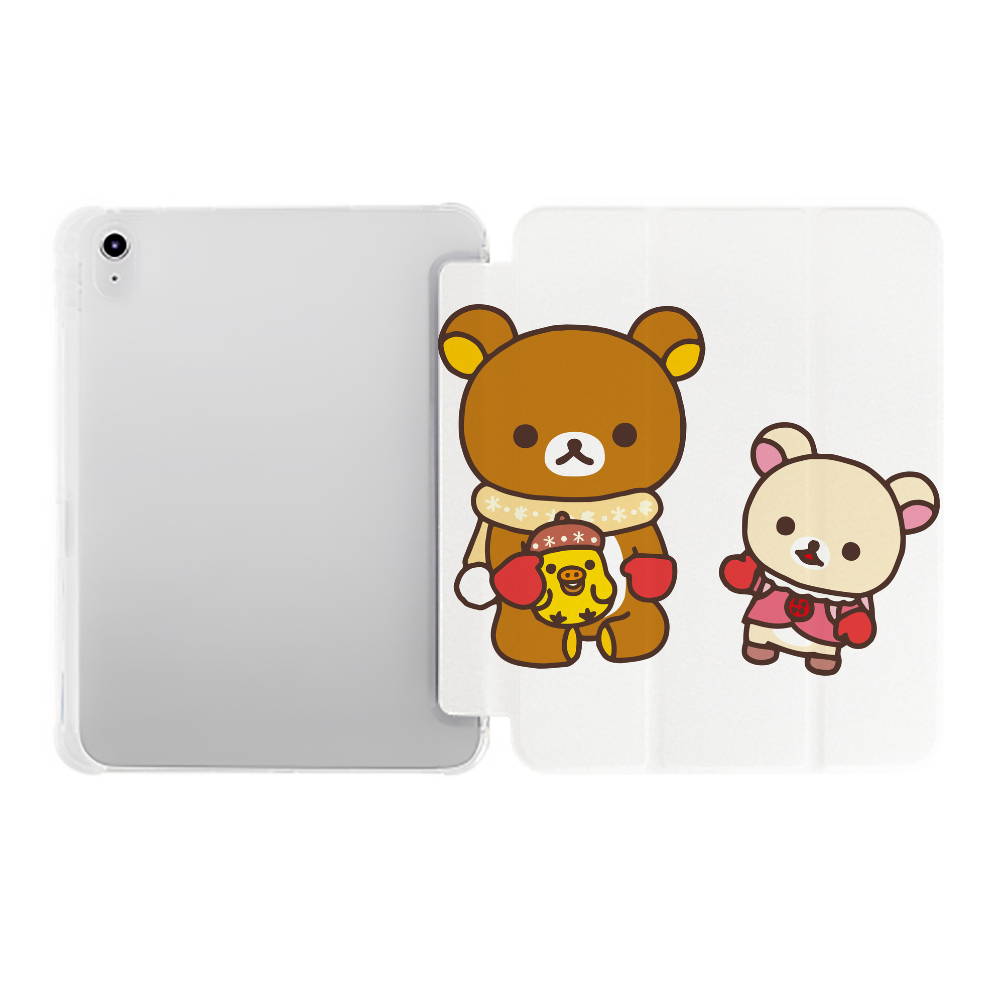 （画像用） リラックマ リラックマ キイロイトリ Rilakkuma Korilakkuma Kiiroitori IPad ケース ペン収納付き 三つ折りスタンド PUレザー×シリコン 対応機種9.5/10.5/10.9インチ